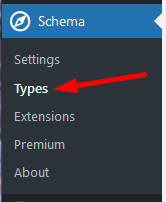 Переход в настройки types плагина Schema через боковое меню