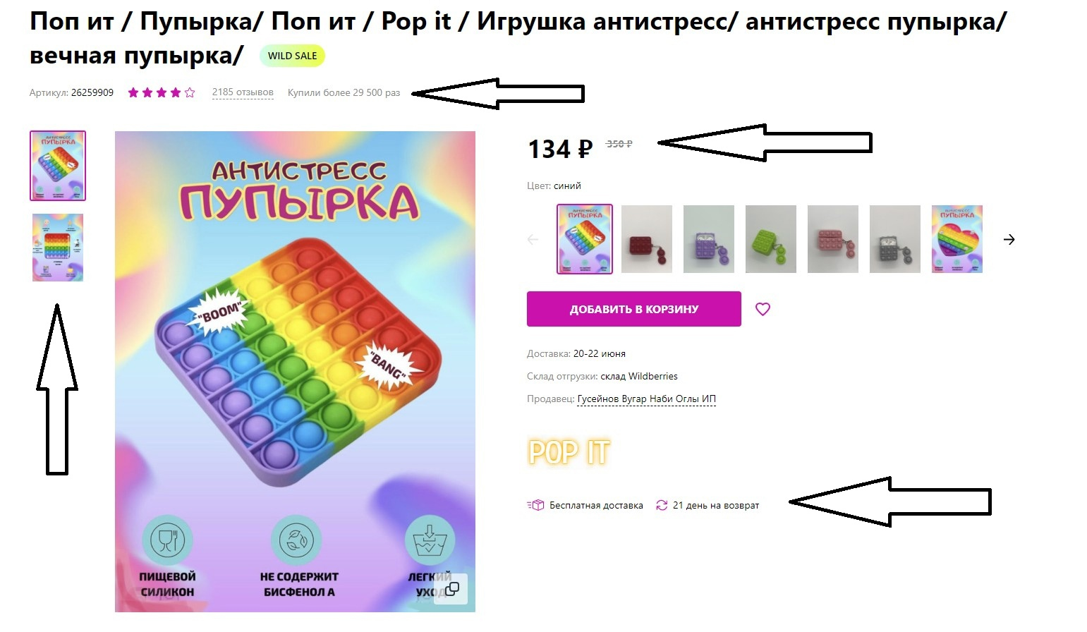 Коммерческие факторы в карточке интернет-магазина: цена, фото, информация о возврате и количестве совершенных пользователями покупок