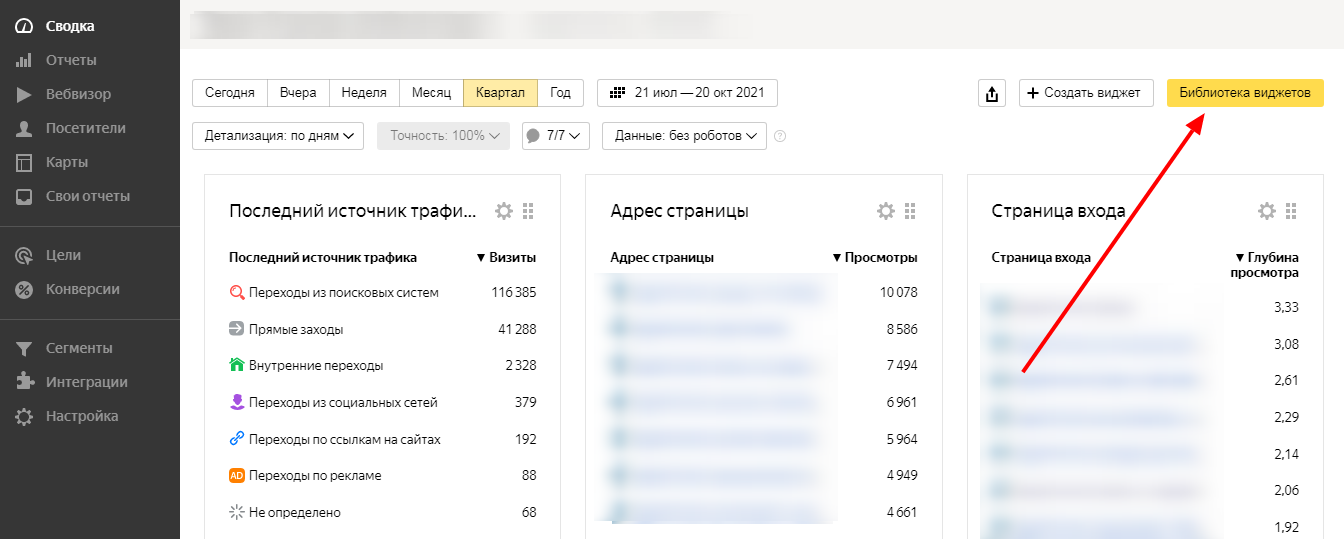 В библиотеке можно выбрать виджет с любыми данными и добавить на главную страницу