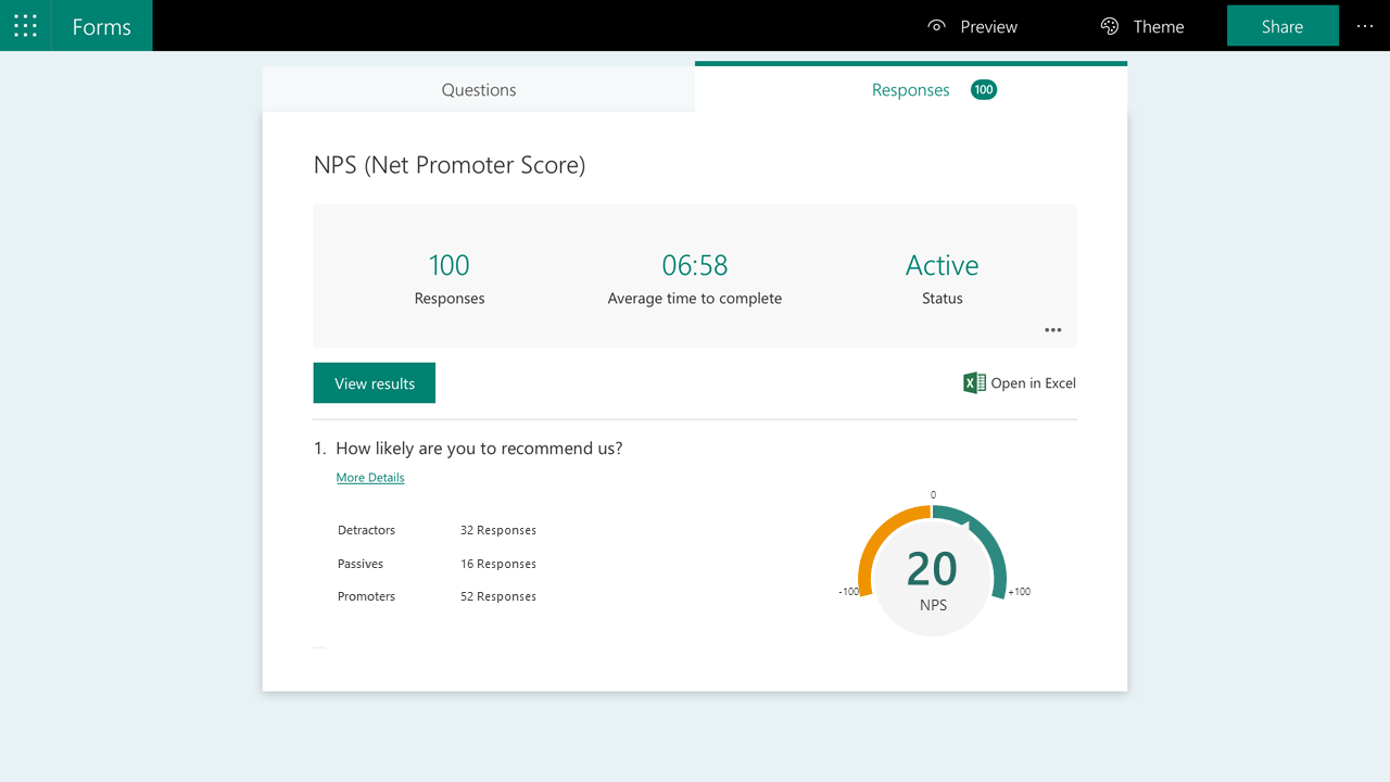 В ныне не работающем в Росссии Microsoft Forms есть отдельный модуль под индекс потребительской лояльности, но сервис больше не доступен в России