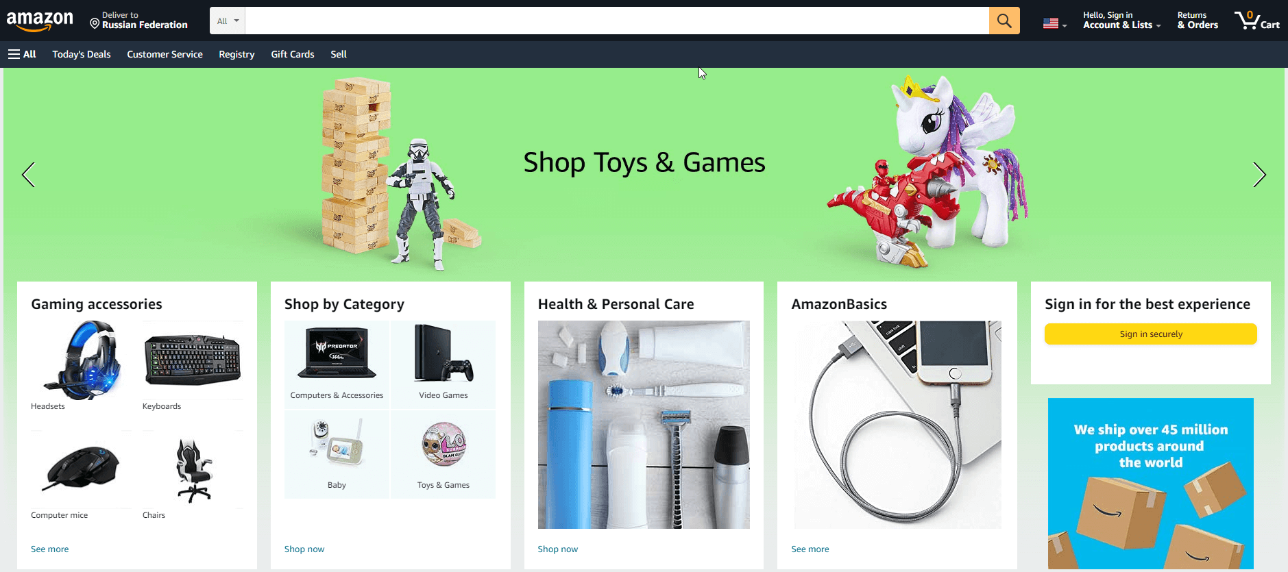  Главная страница официального сайта Amazon