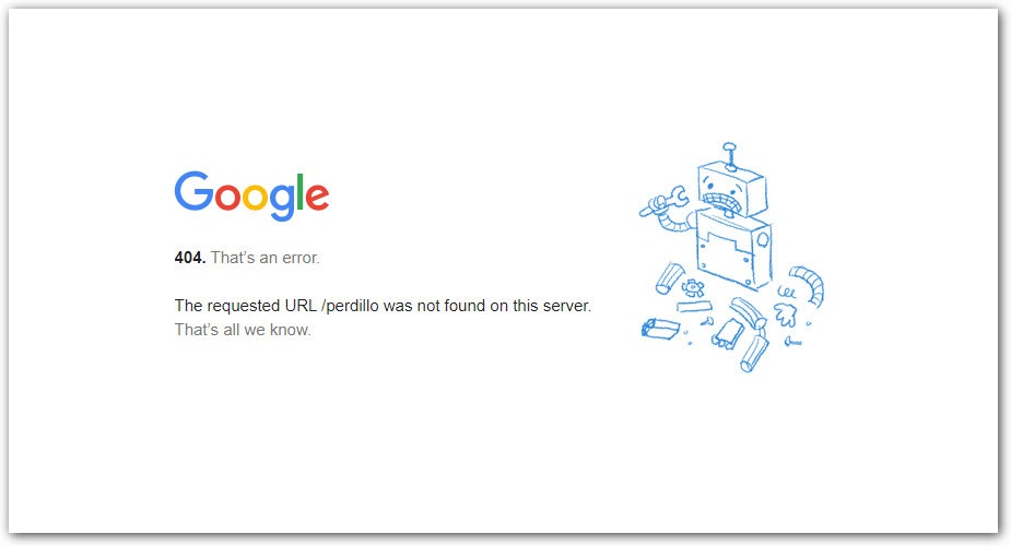 Страница 404 на примере Google