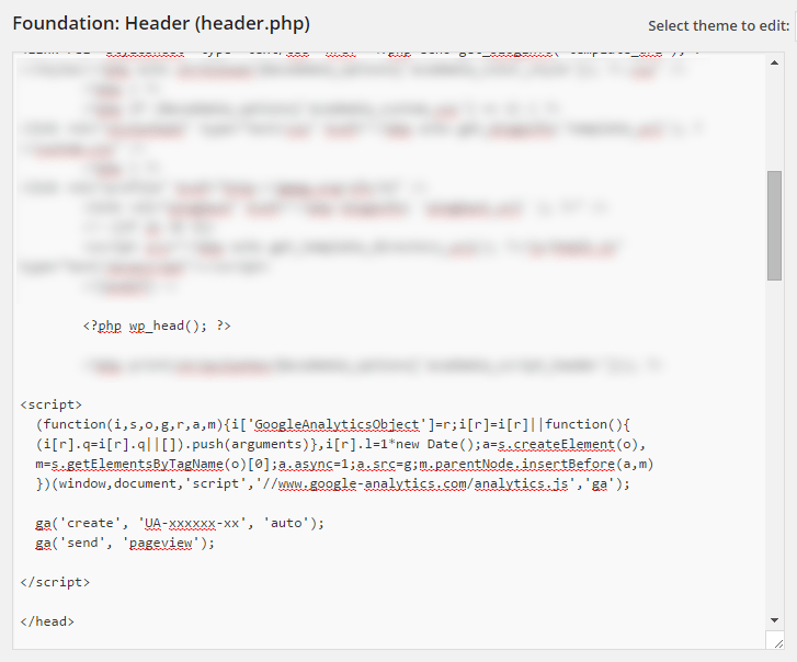 Добавляем скрипт Google Analytics в header.php через административную панель WordPress