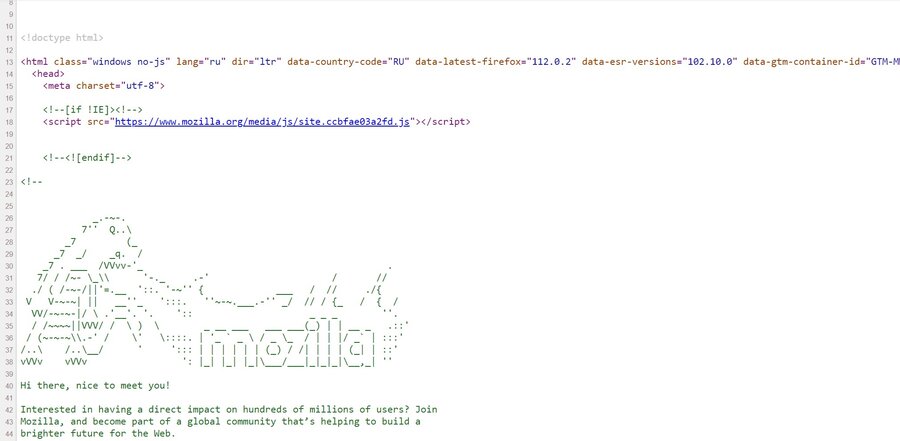 Пример исходного кода сайта, которые программа-«оболочка» преобразует в привычный пользователю вид