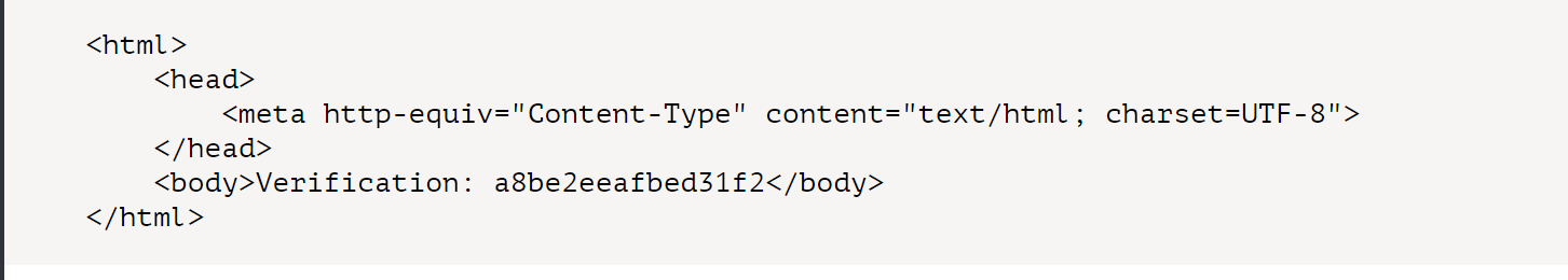 HTML-код для подтверждения прав на сайт