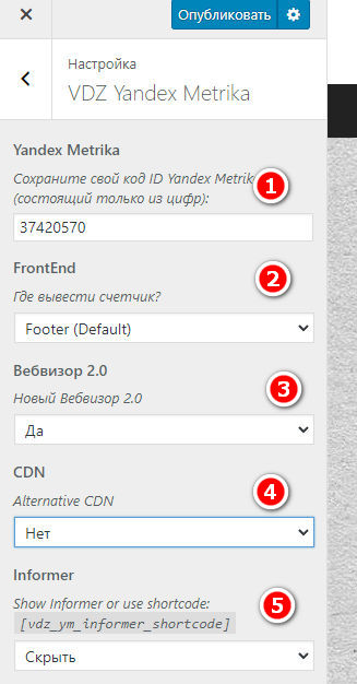 Настройка плагина VDZ Yandex Metrika Plugin