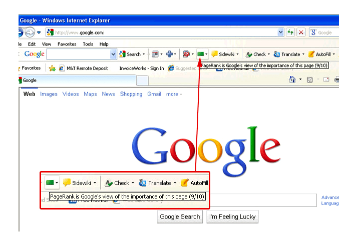 Раньше PR отображался в панели инструментов Google Toolbar