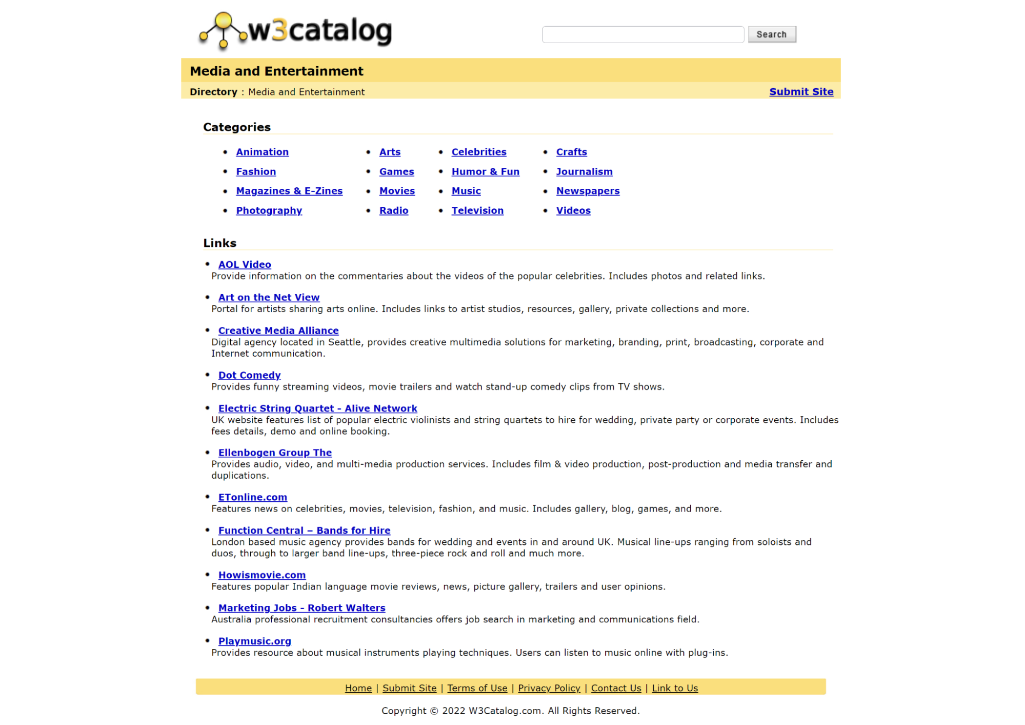 W3Catalog доступен и в 2022 году. Пример сайтов — в разделе Media and Entertainment