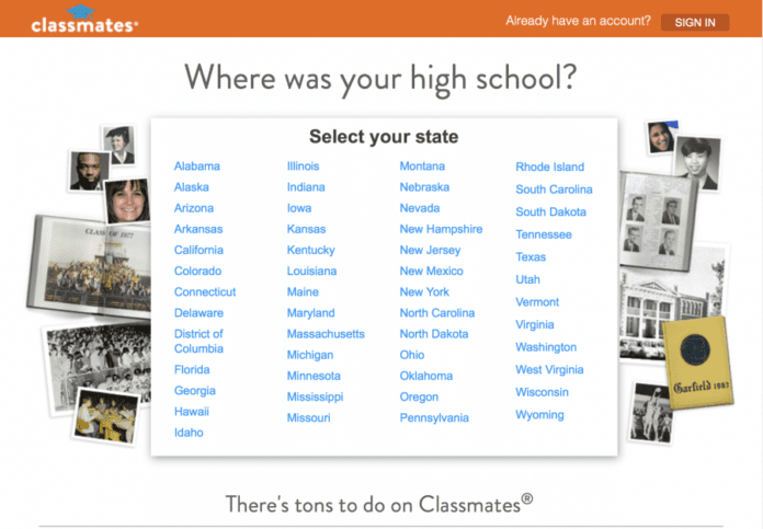 Таким был интерфейс Classmates.com в начале своего существования